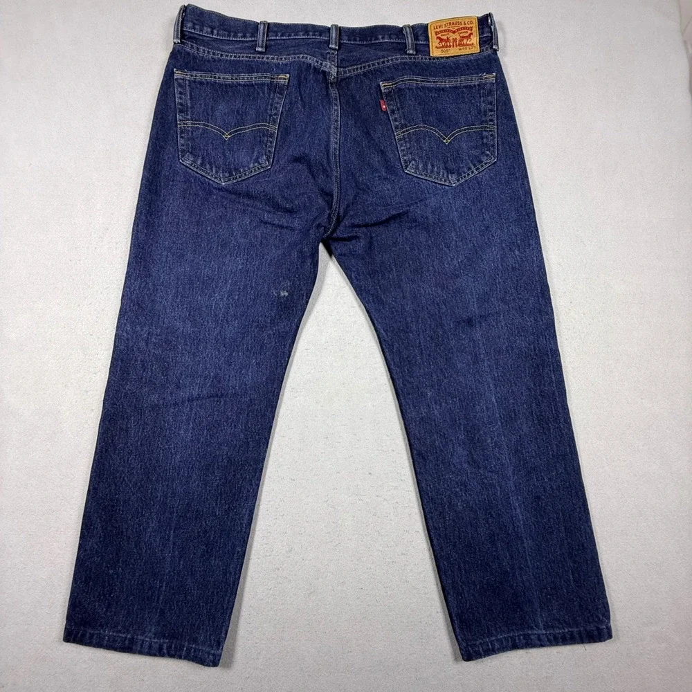 505 Levis Regular Fit Straight Leg Dark Wash Indigo Denim Jeans Mens 40x29